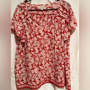 Max Studio Red and White Floral Blouse